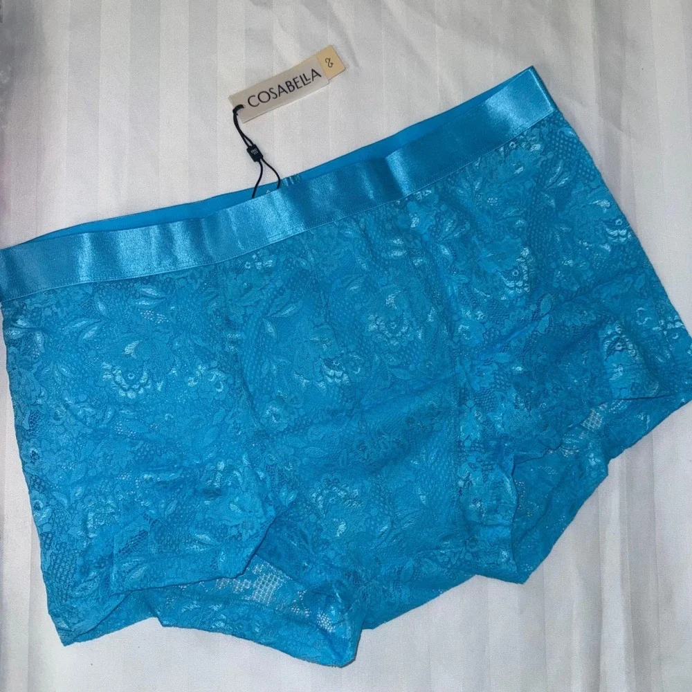 Cosabella Never Say Never Lace Trunk‎ Shorts Blue size L NWT